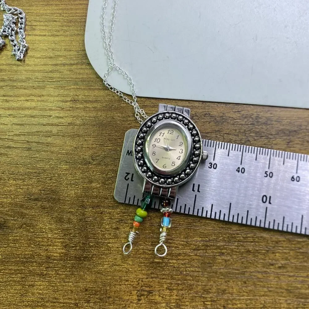 Womens Custom Beaded Necklace Watch Works New Battery